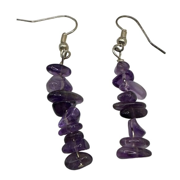Purple Amethyst Chip Bead Earrings Dangle Drop - Picture 4 of 4